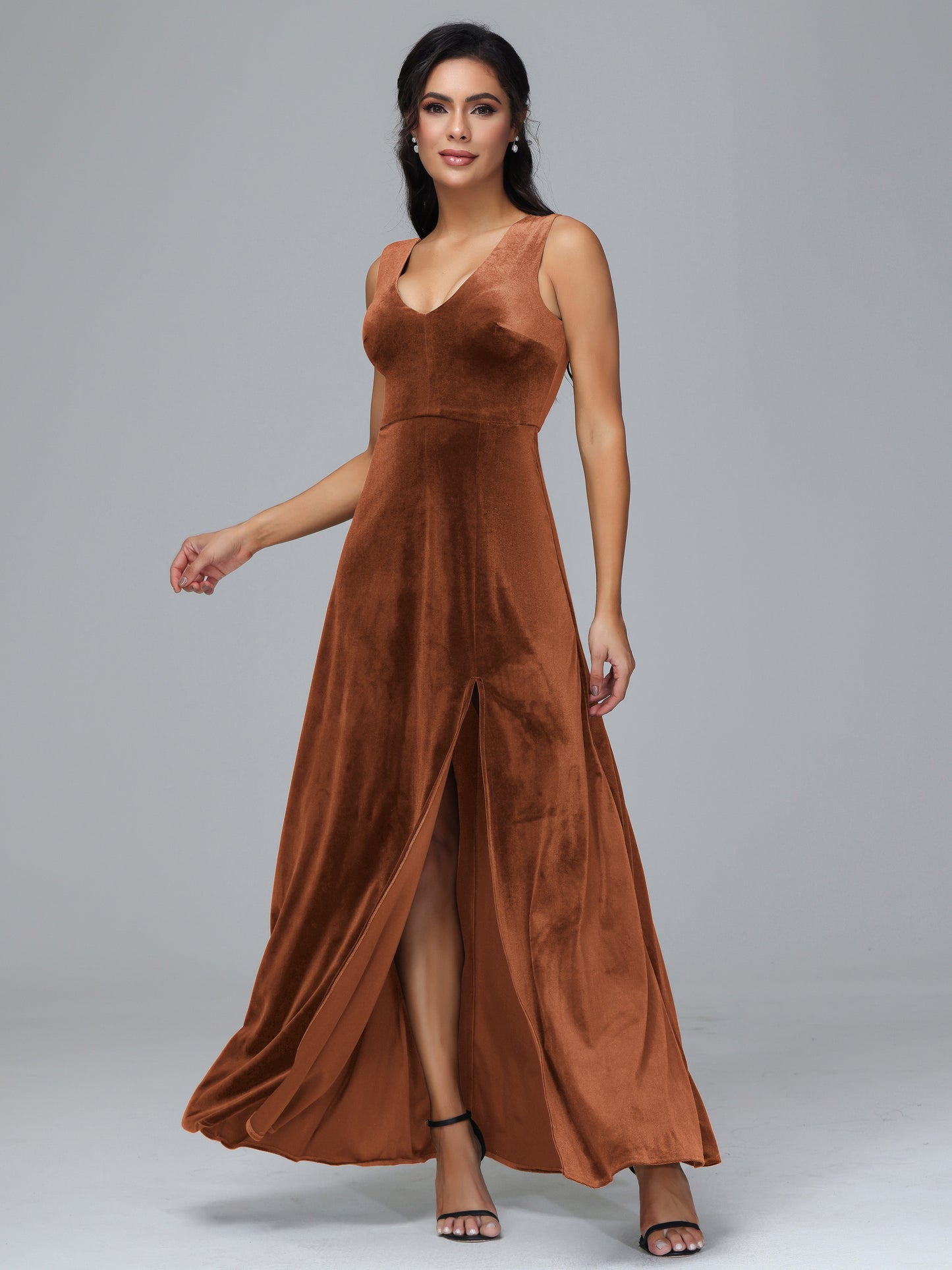 Straps V Neck Bridesmaid Dress With Slit