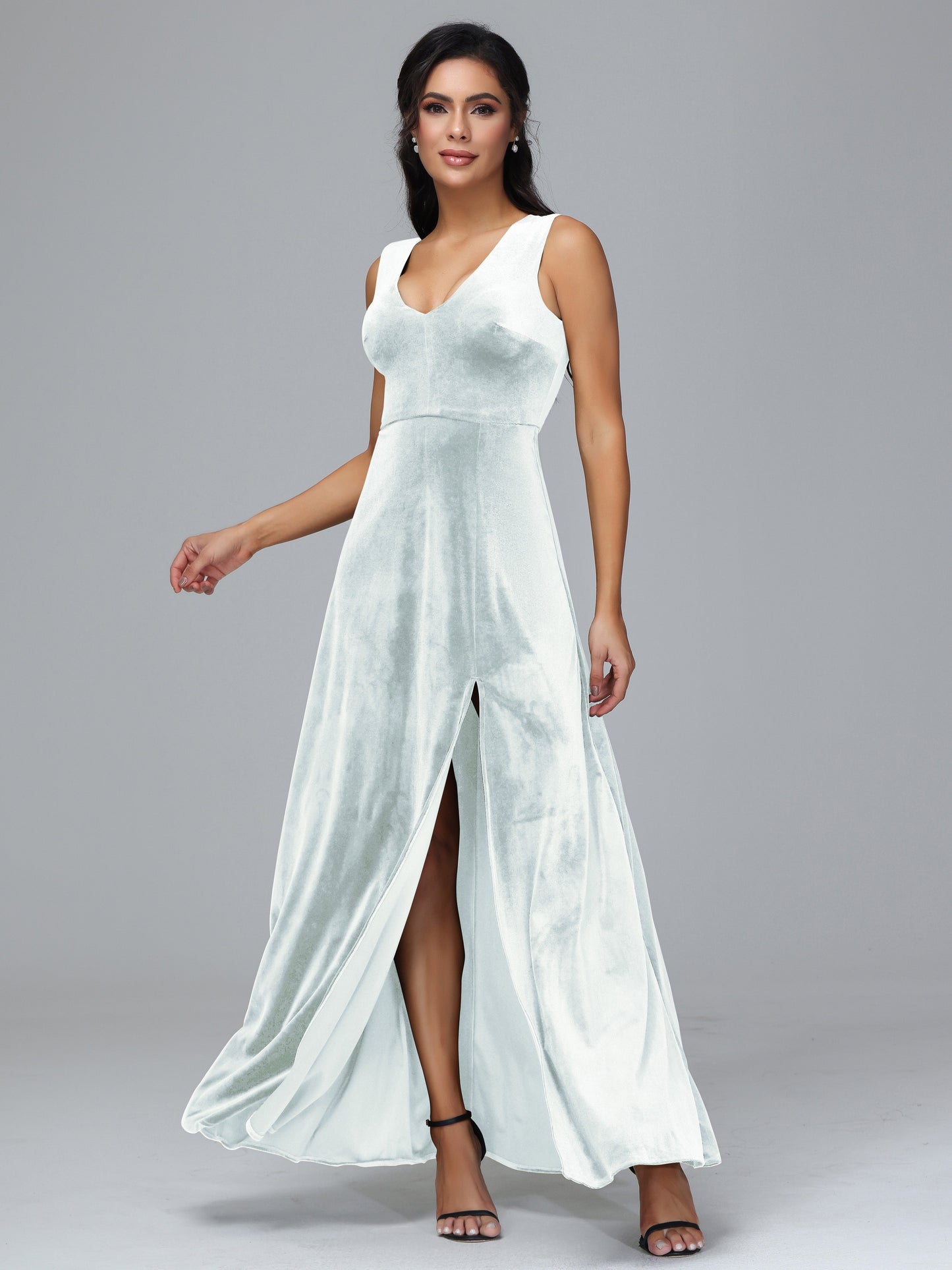 Straps V Neck Bridesmaid Dress With Slit