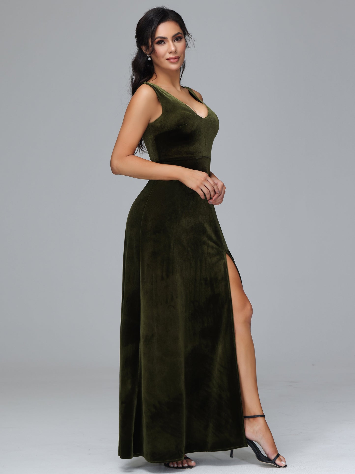 Straps V Neck Bridesmaid Dress With Slit