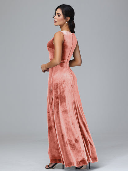 Straps V Neck Bridesmaid Dress With Slit