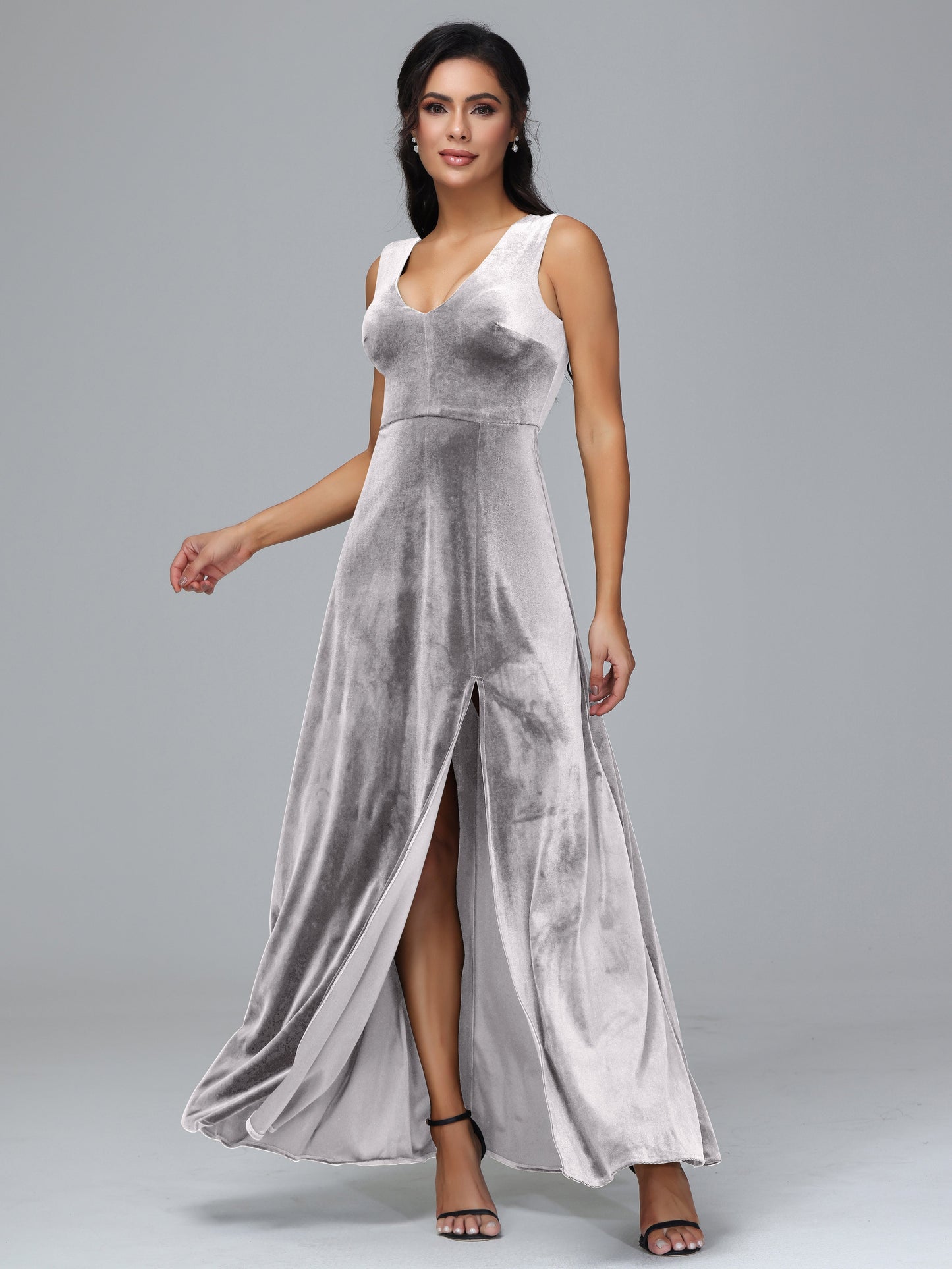Straps V Neck Bridesmaid Dress With Slit