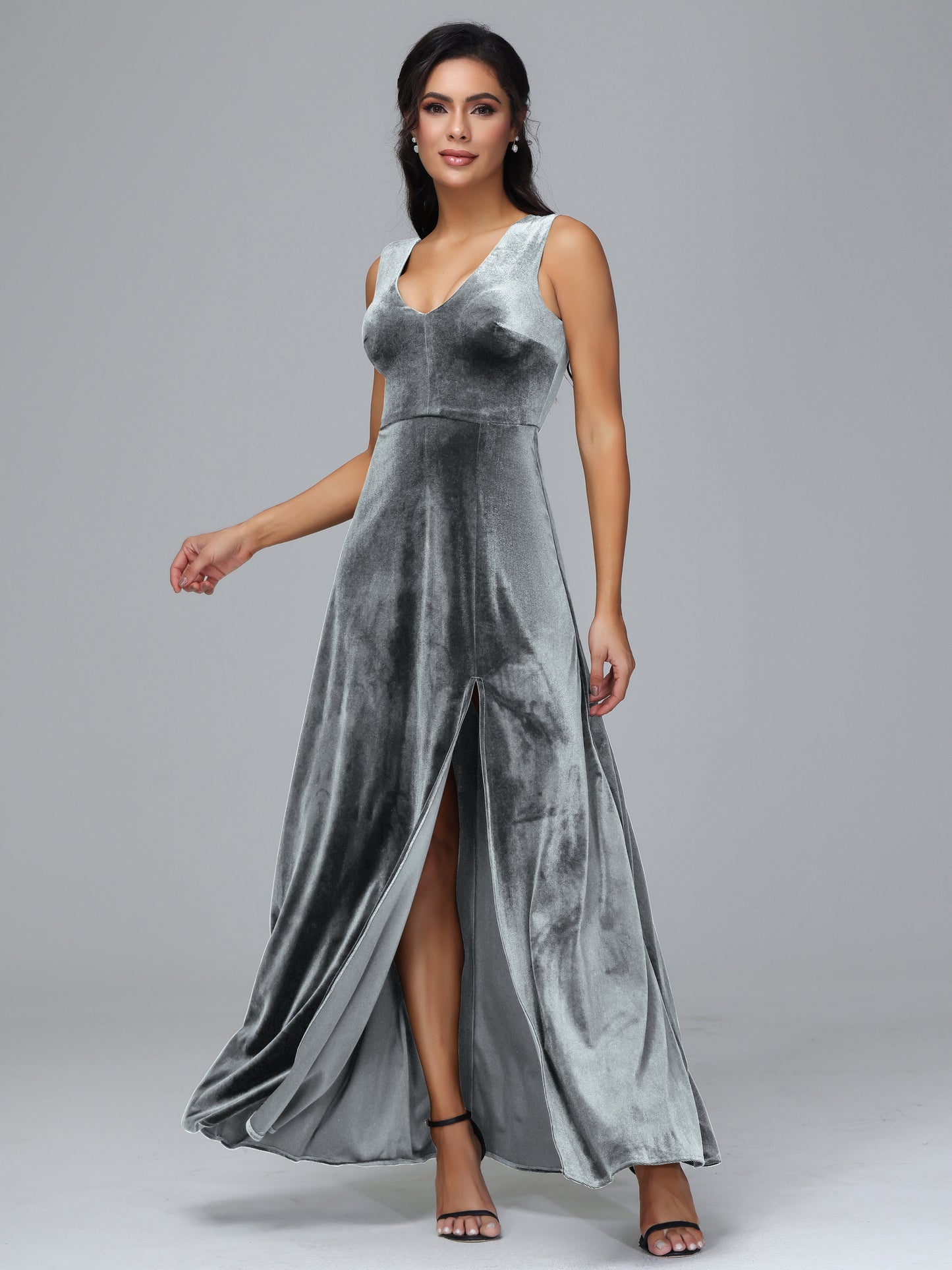 Straps V Neck Bridesmaid Dress With Slit