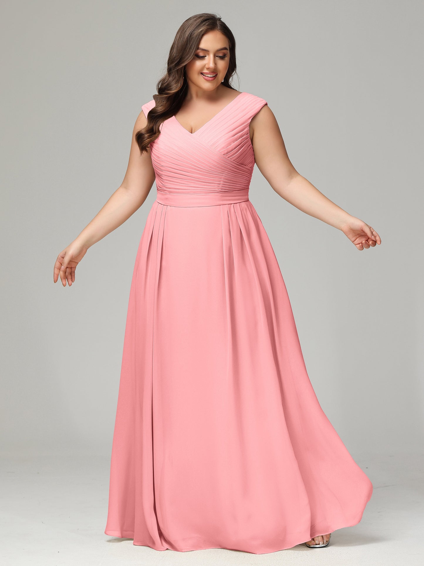 V-back Chiffon Bridesmaid Dress Plus Size