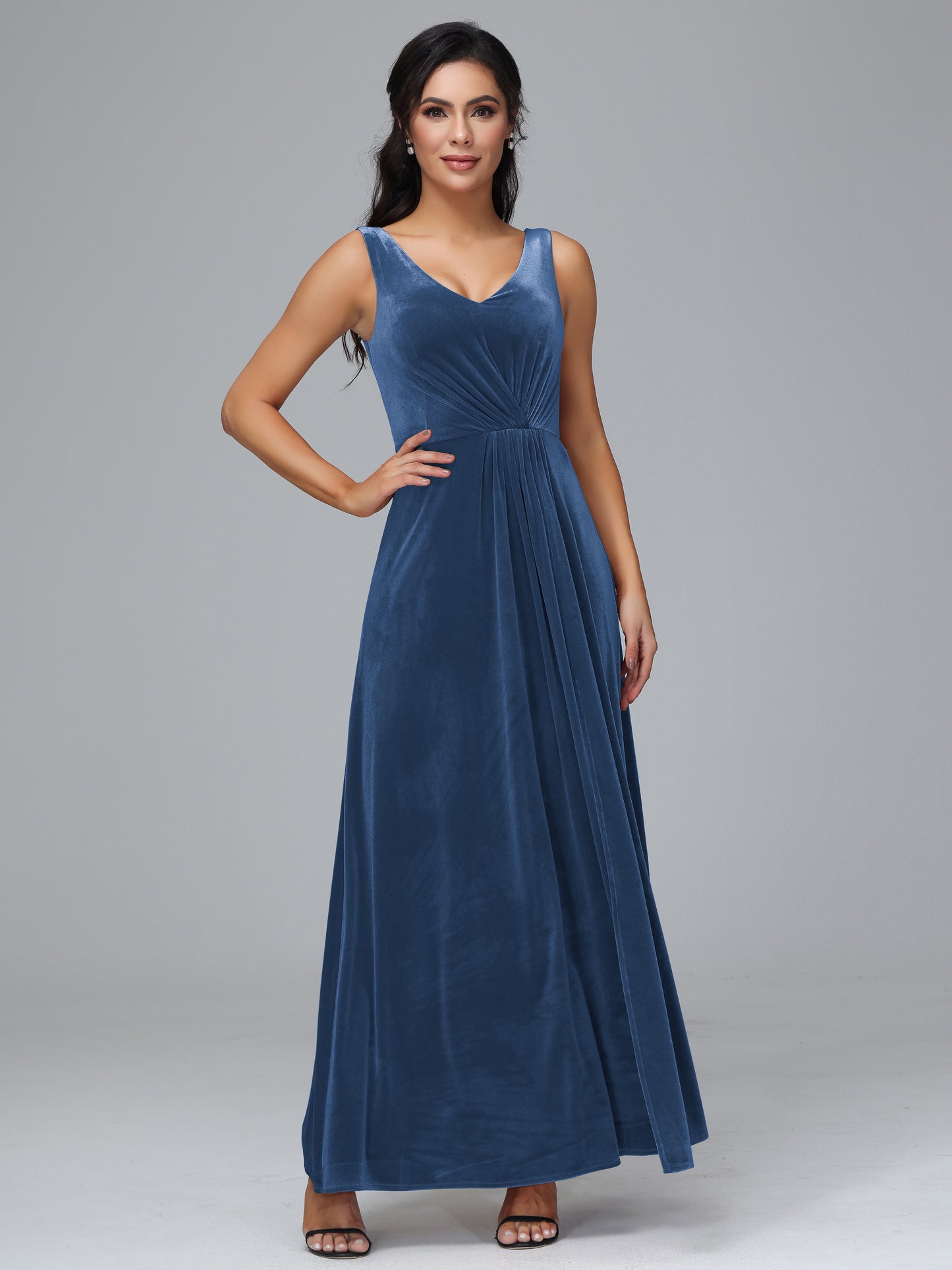 V Neck A Line Plus Size Velvet Bridesmaid Dress With Slit
