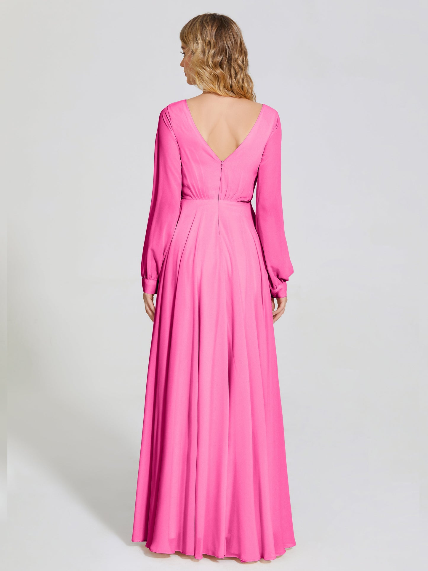 Cicinia Raegan V Neck Chiffon Bridesmaid Dress With Sleeves