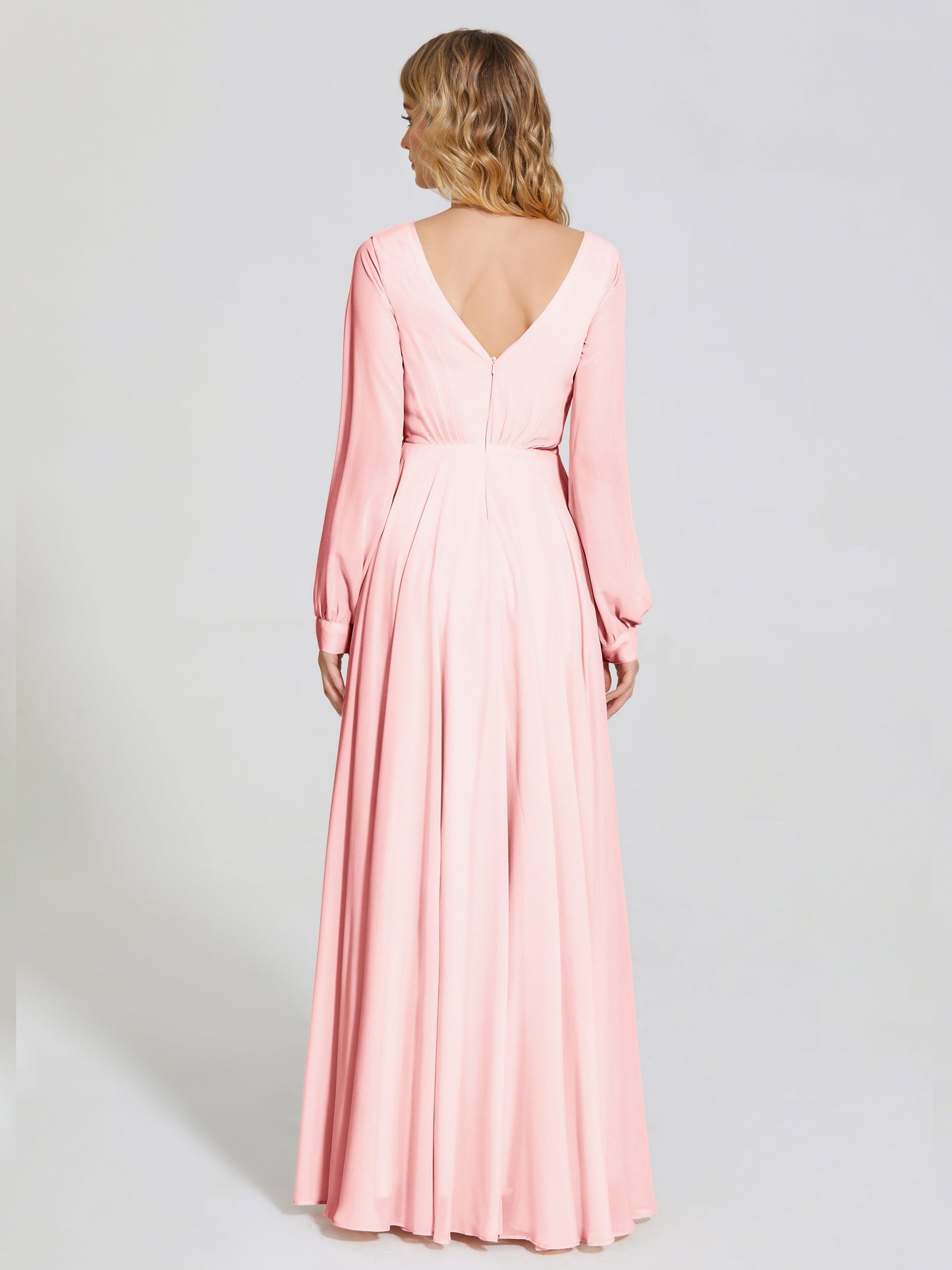 Cicinia Raegan V Neck Chiffon Bridesmaid Dress With Sleeves