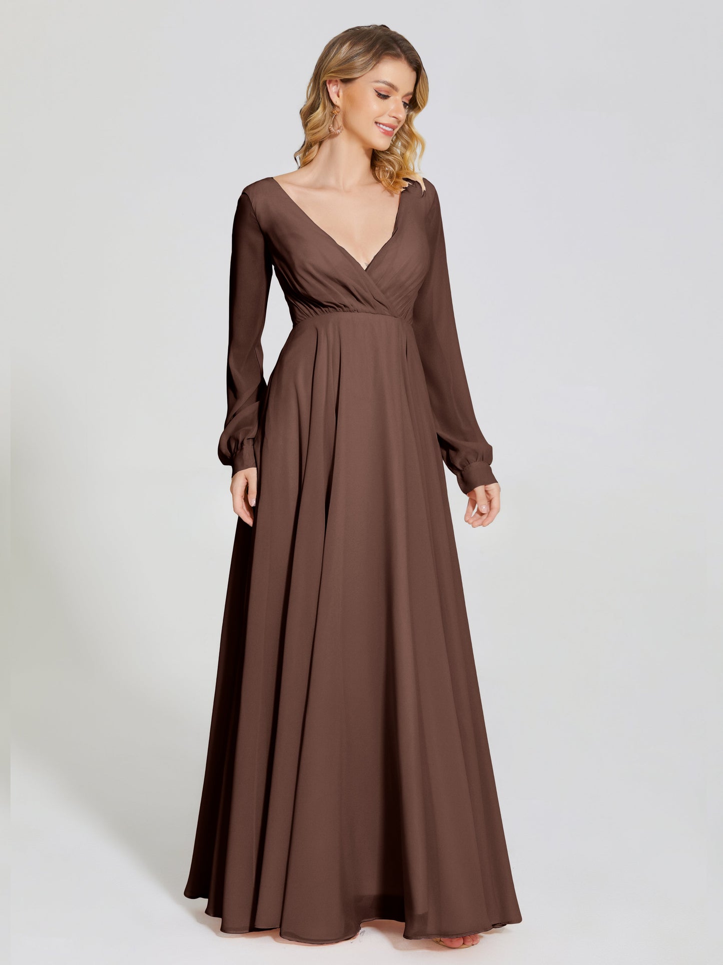 Cicinia Raegan V Neck Chiffon Bridesmaid Dress With Sleeves
