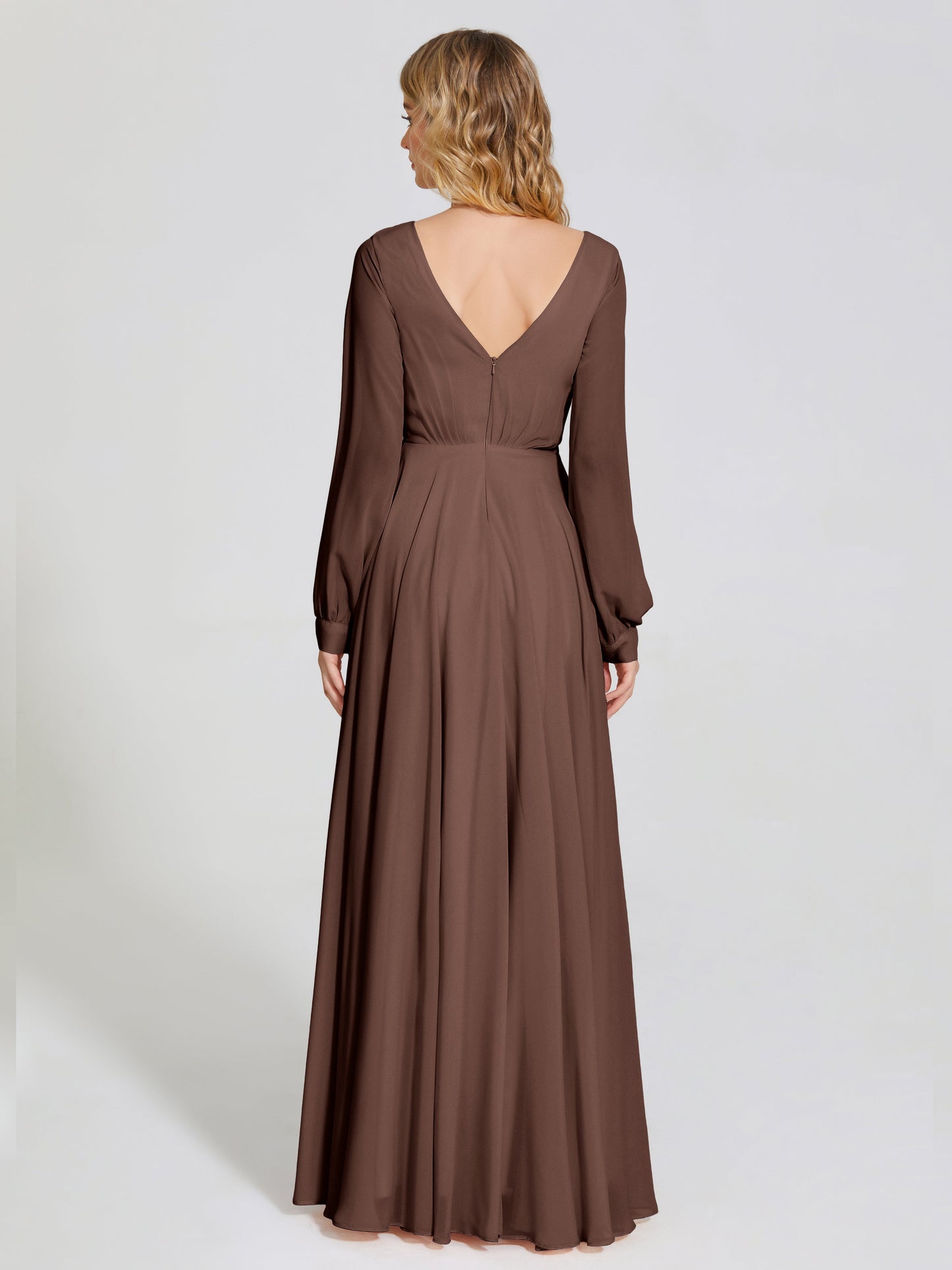 Cicinia Raegan V Neck Chiffon Bridesmaid Dress With Sleeves