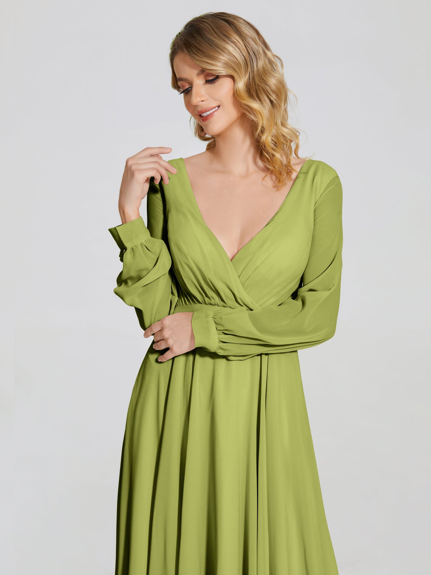 Cicinia Raegan V Neck Chiffon Bridesmaid Dress With Sleeves
