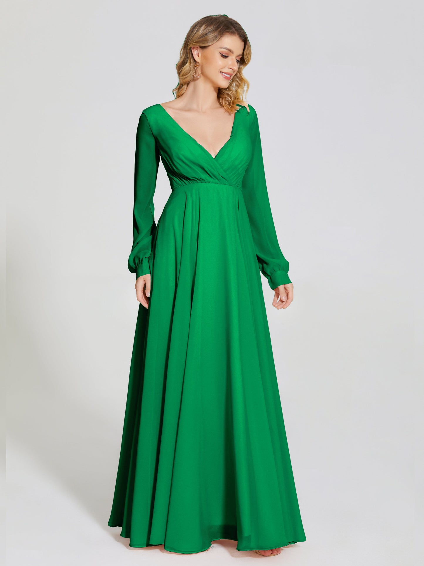 Cicinia Raegan V Neck Chiffon Bridesmaid Dress With Sleeves