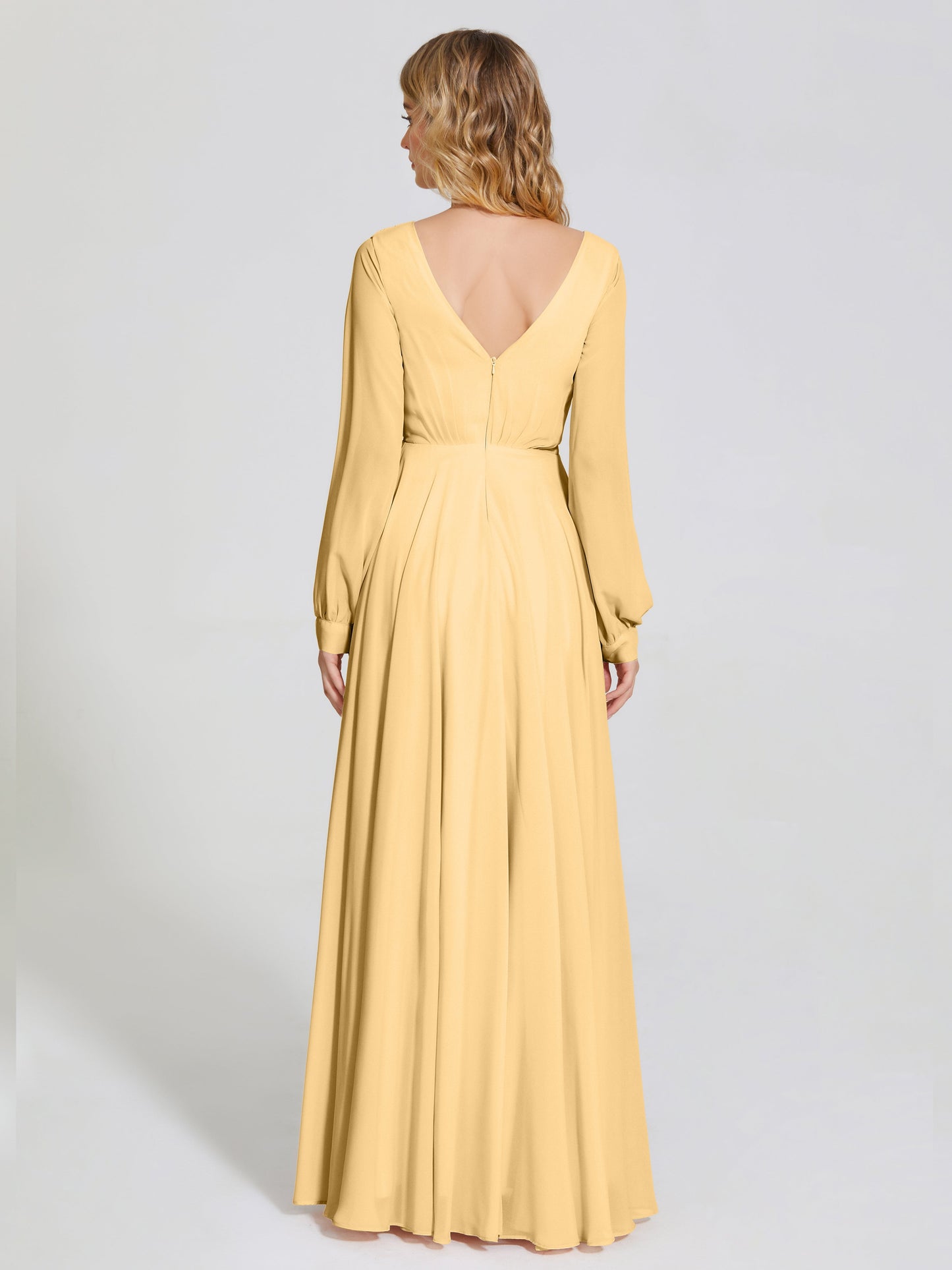 Cicinia Raegan V Neck Chiffon Bridesmaid Dress With Sleeves