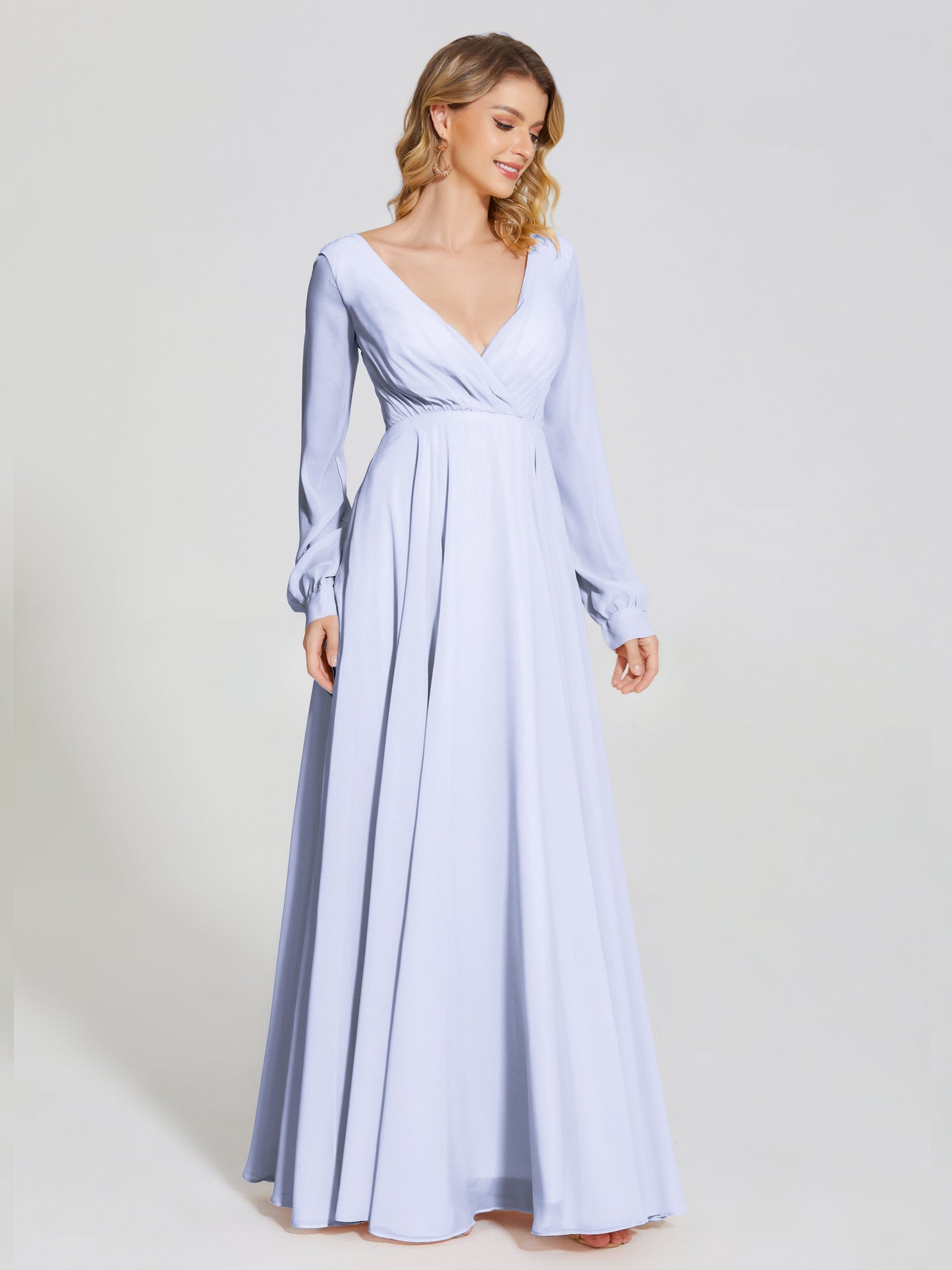 Cicinia Raegan V Neck Chiffon Bridesmaid Dress With Sleeves