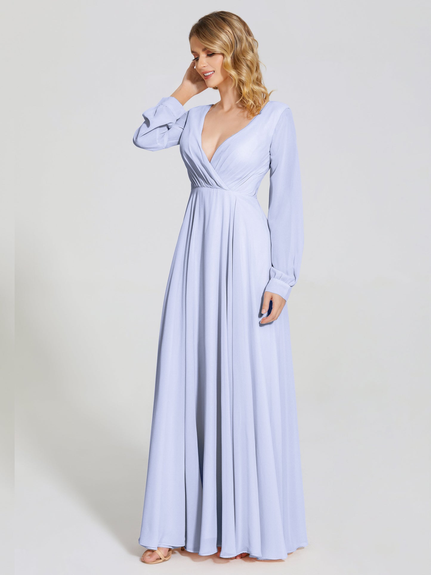 Cicinia Raegan V Neck Chiffon Bridesmaid Dress With Sleeves