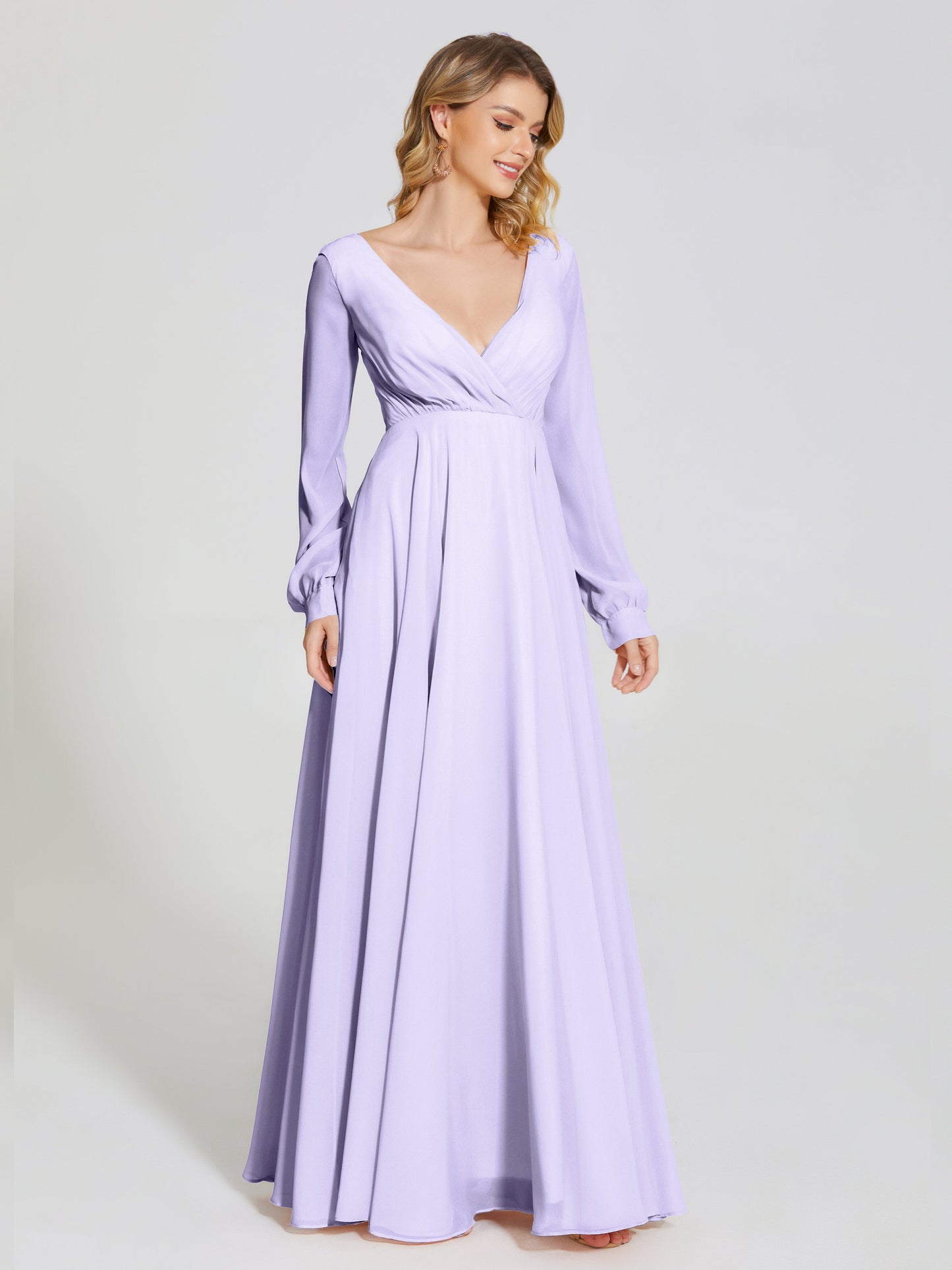 Cicinia Raegan V Neck Chiffon Bridesmaid Dress With Sleeves