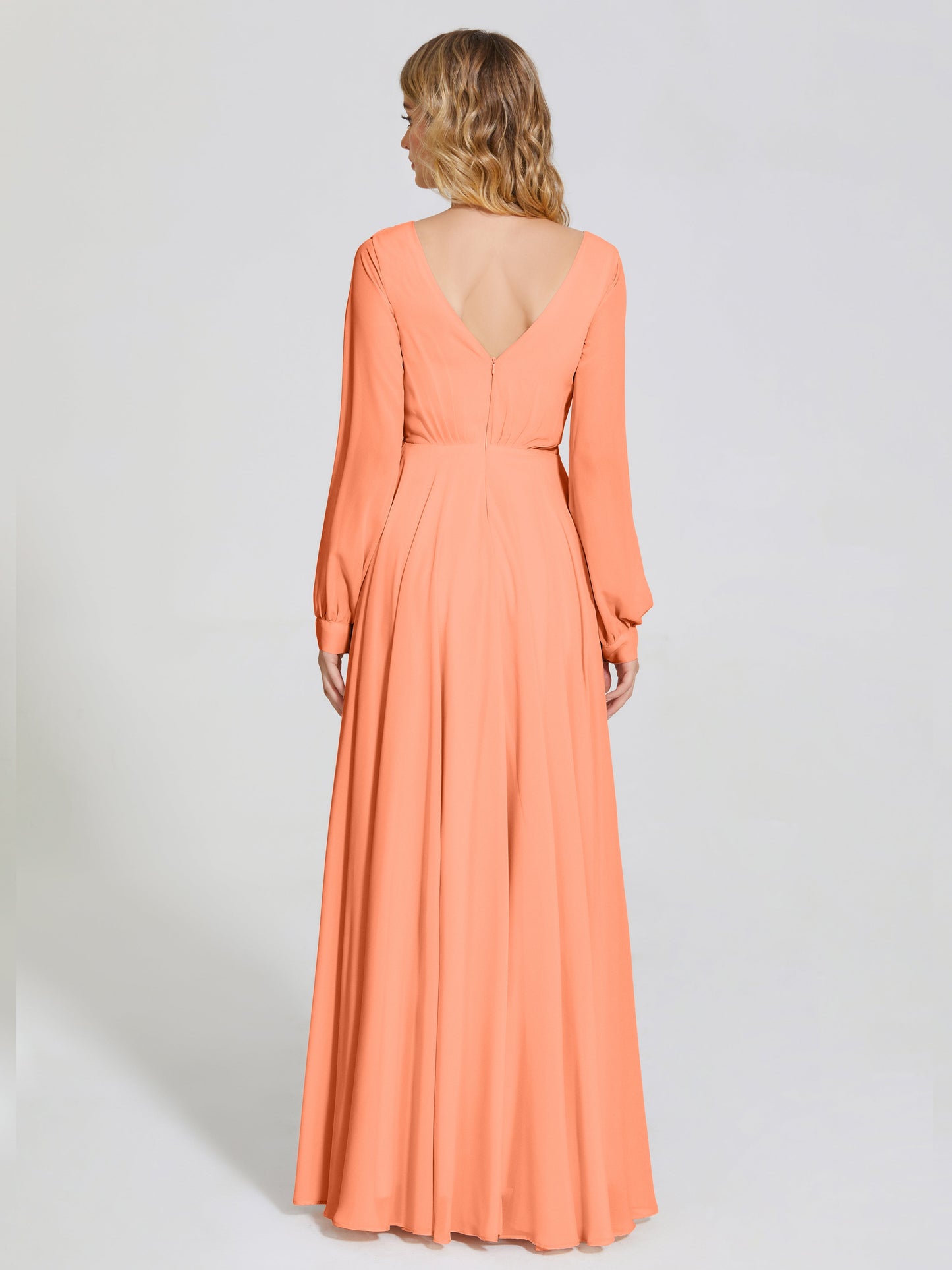 Cicinia Raegan V Neck Chiffon Bridesmaid Dress With Sleeves
