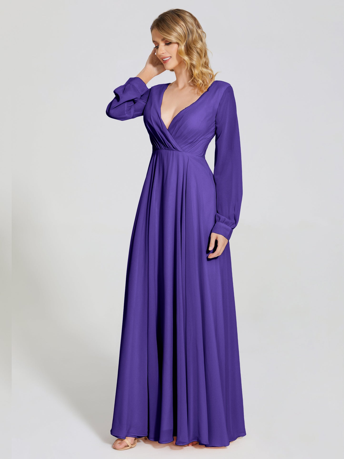 Cicinia Raegan V Neck Chiffon Bridesmaid Dress With Sleeves