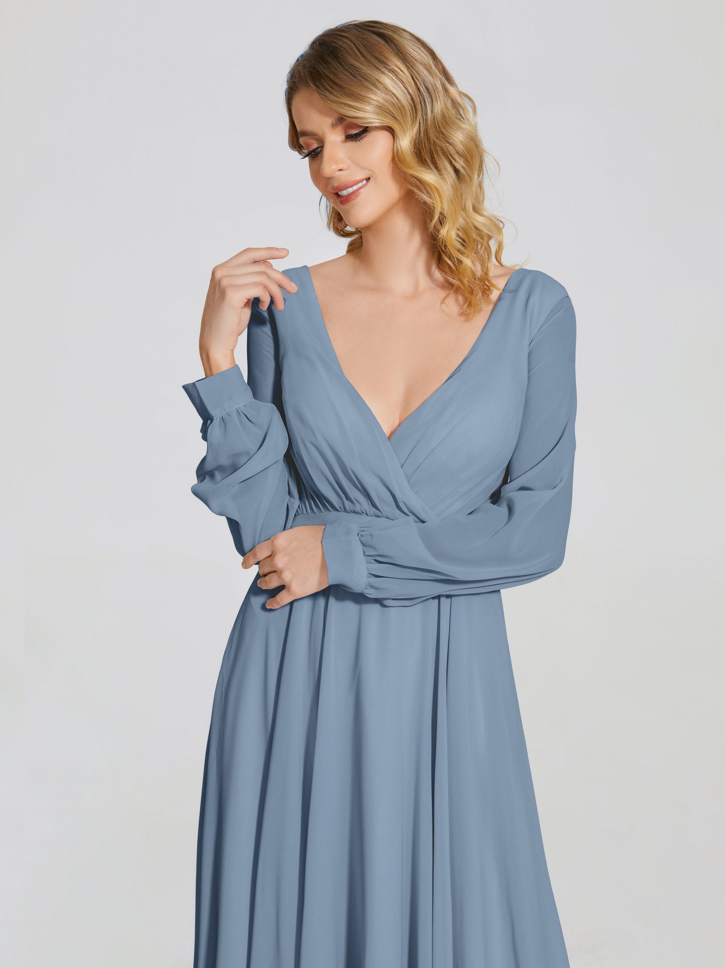 Cicinia Raegan V Neck Chiffon Bridesmaid Dress With Sleeves