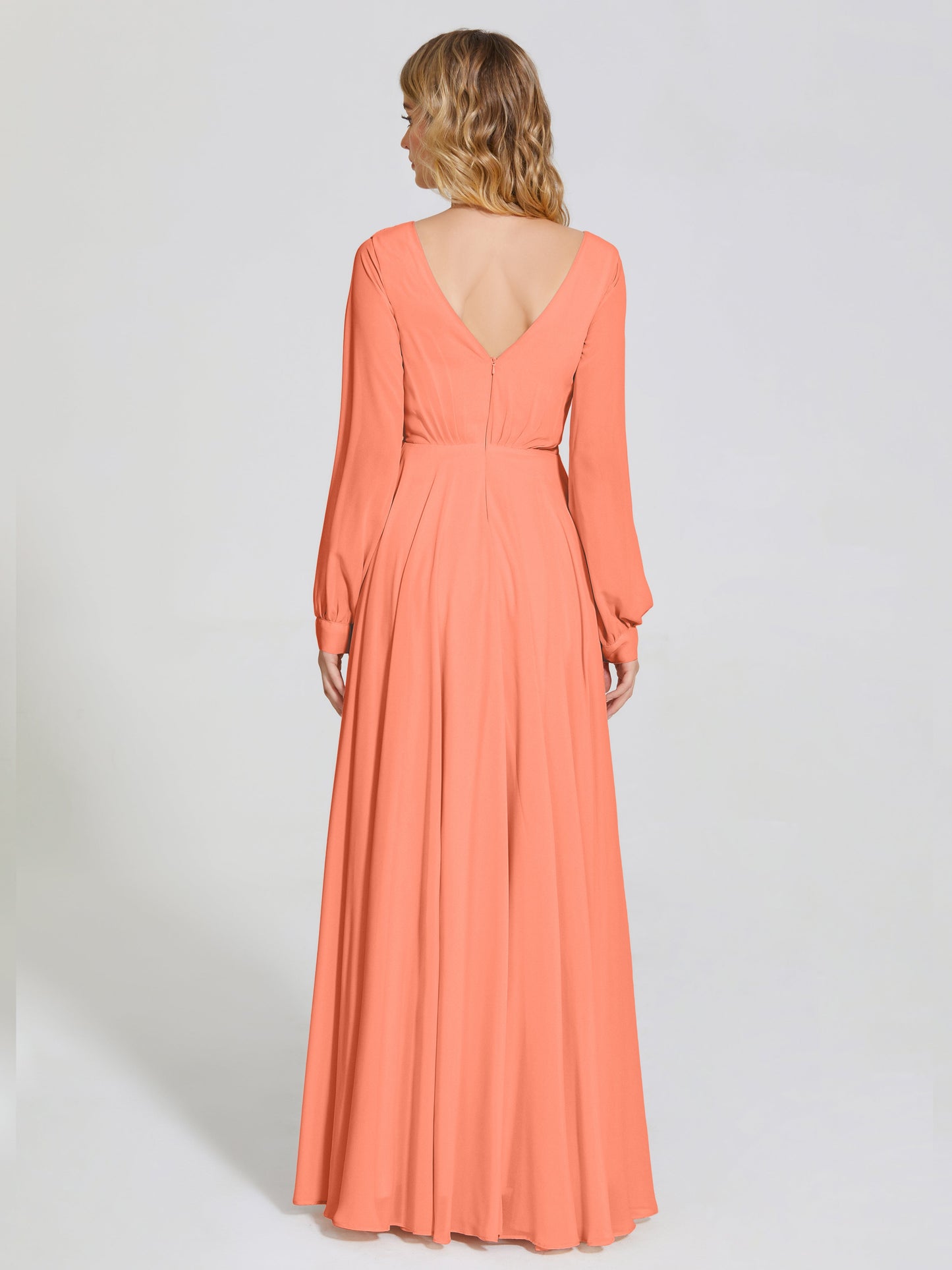 Cicinia Raegan V Neck Chiffon Bridesmaid Dress With Sleeves