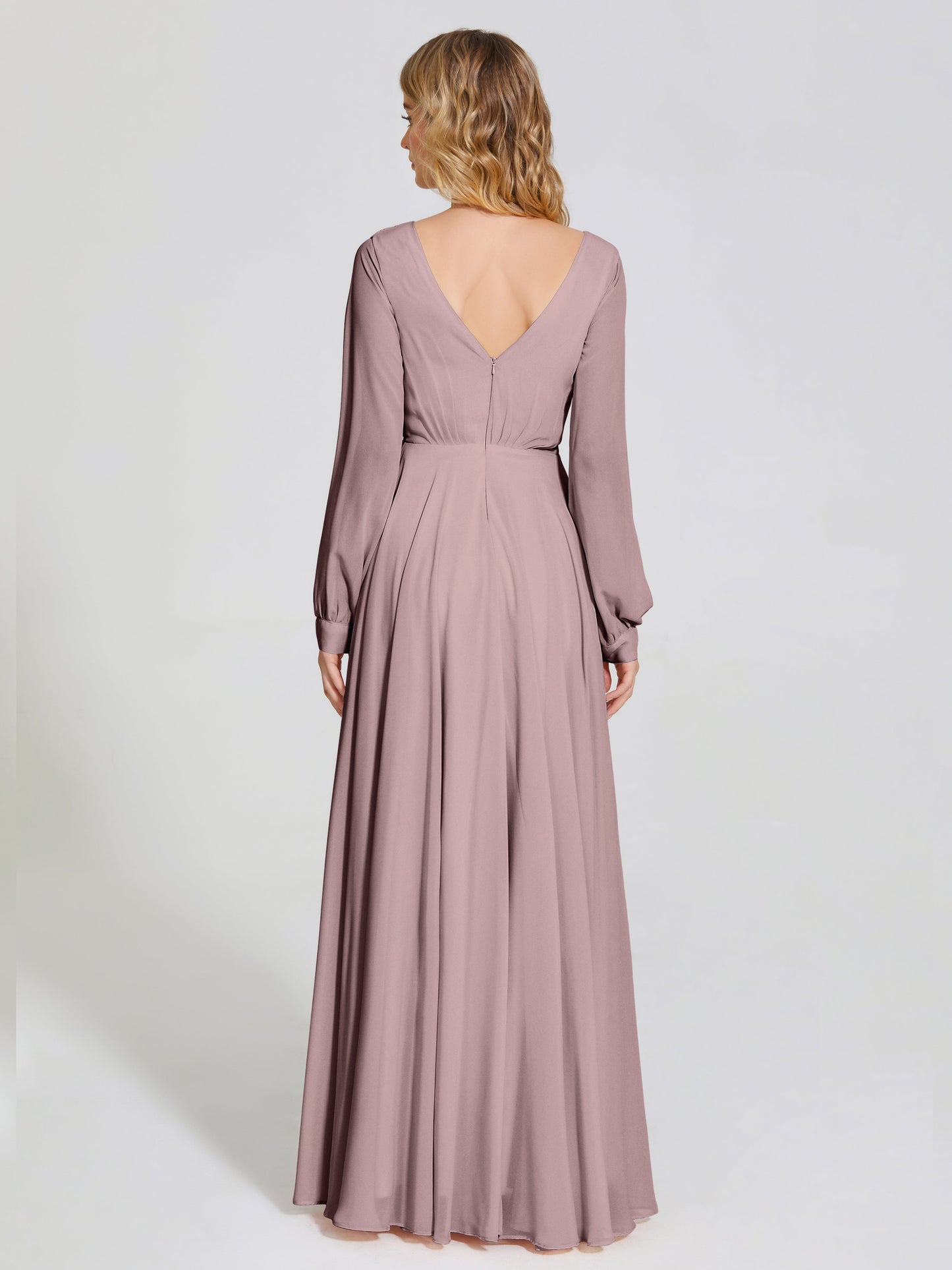 Cicinia Raegan V Neck Chiffon Bridesmaid Dress With Sleeves