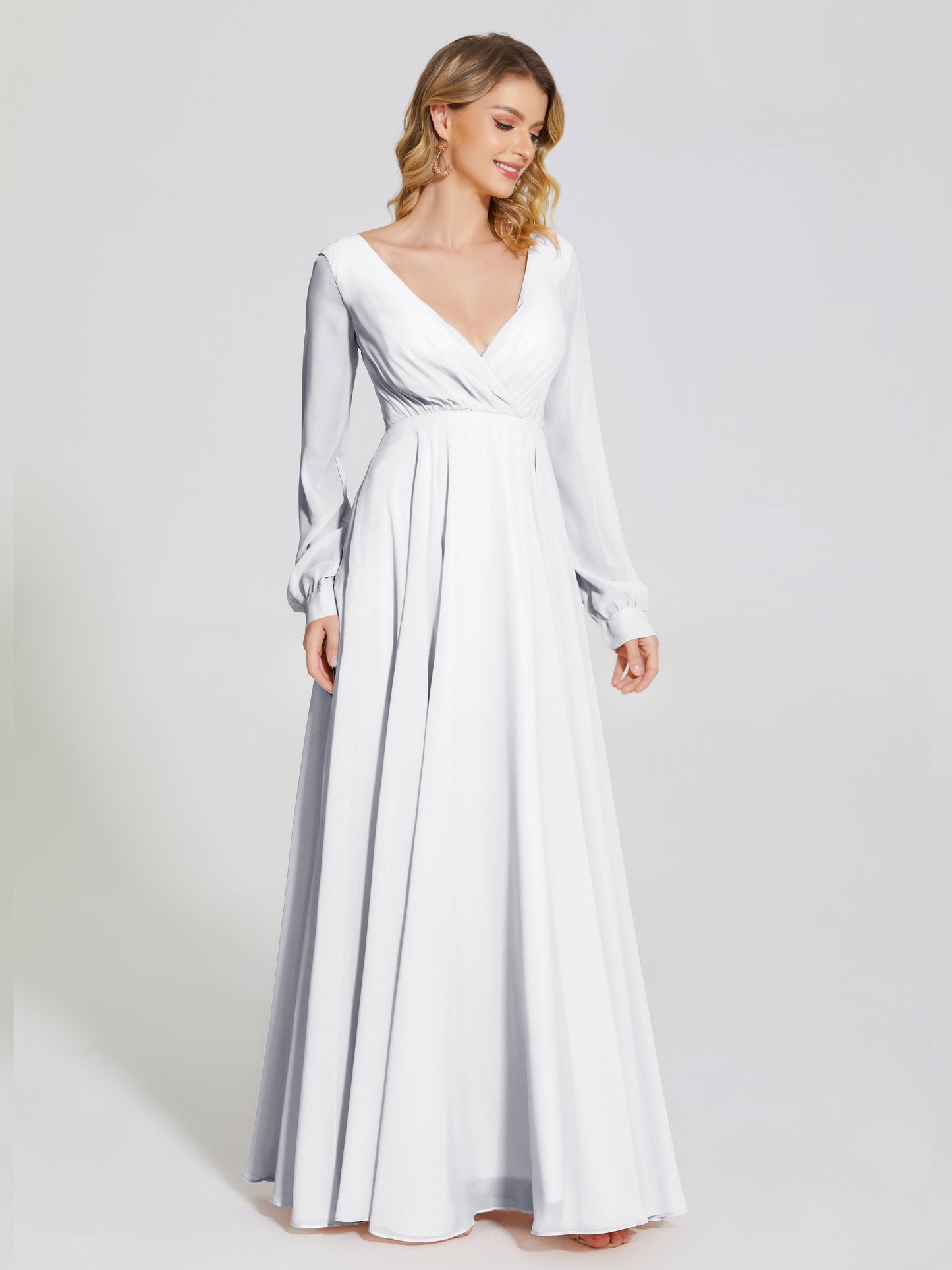 Cicinia Raegan V Neck Chiffon Bridesmaid Dress With Sleeves