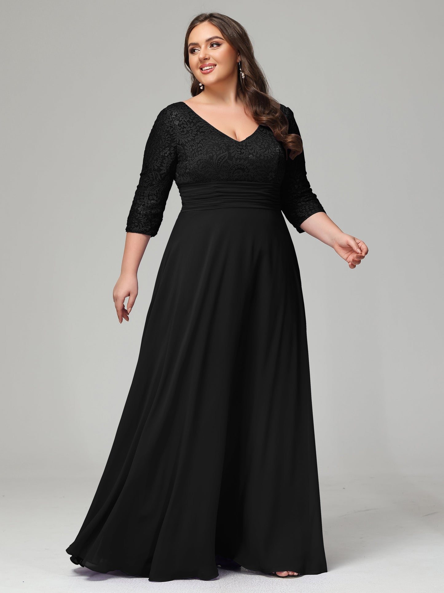 V-Neck Long Sleeves Lace Plus Size Bridesmaid Dresses