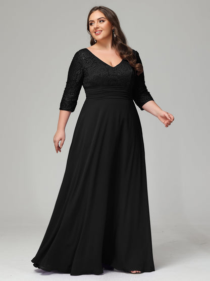 V-Neck Long Sleeves Lace Plus Size Bridesmaid Dresses