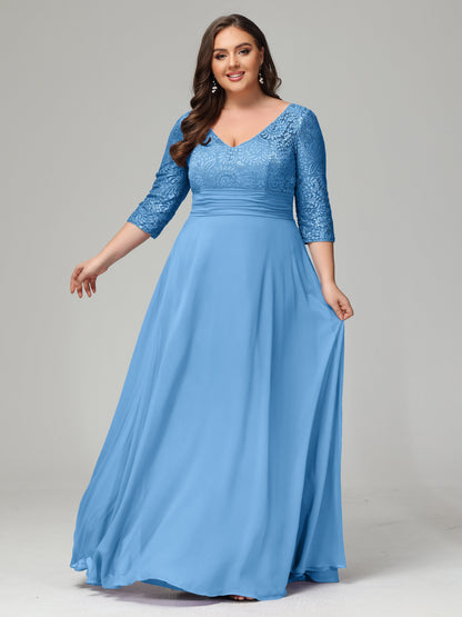 V-Neck Long Sleeves Lace Plus Size Bridesmaid Dresses