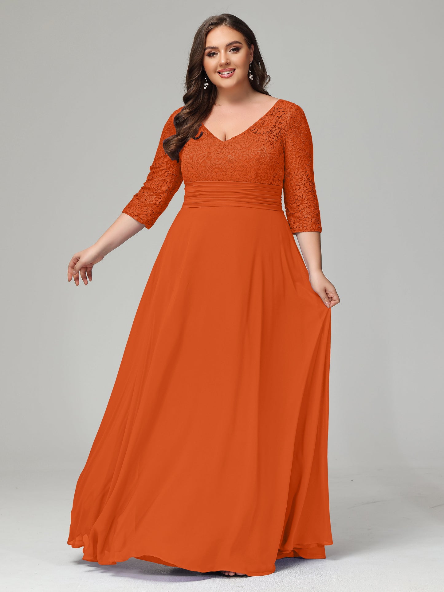 V-Neck Long Sleeves Lace Plus Size Bridesmaid Dresses