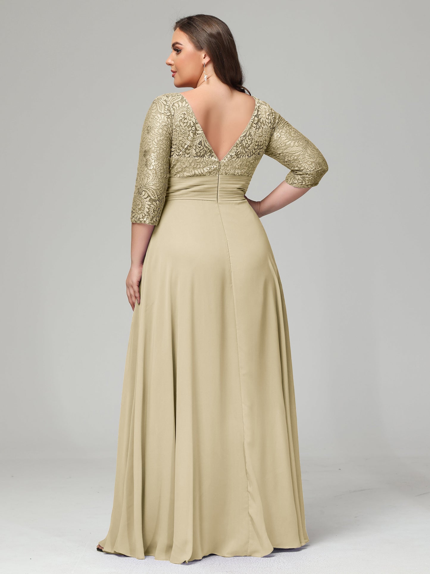 V-Neck Long Sleeves Lace Plus Size Bridesmaid Dresses