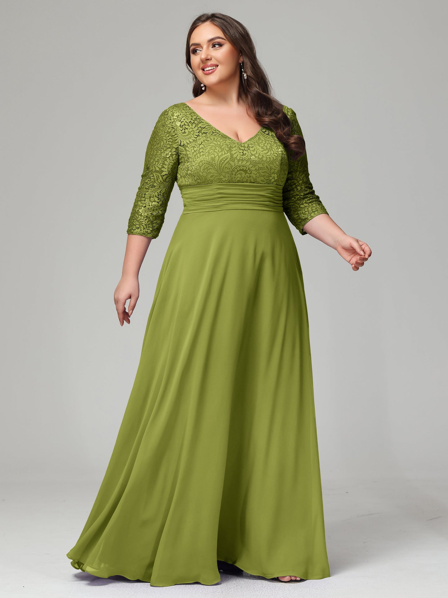 V-Neck Long Sleeves Lace Plus Size Bridesmaid Dresses