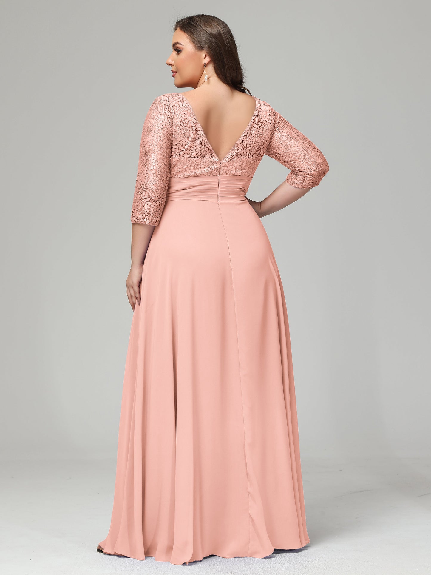 V-Neck Long Sleeves Lace Plus Size Bridesmaid Dresses