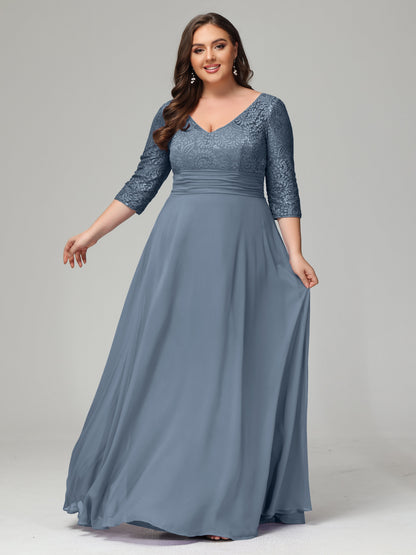 V-Neck Long Sleeves Lace Plus Size Bridesmaid Dresses