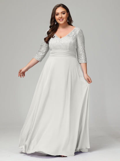 V-Neck Long Sleeves Lace Plus Size Bridesmaid Dresses