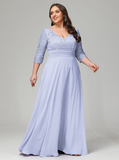 V-Neck Long Sleeves Lace Plus Size Bridesmaid Dresses