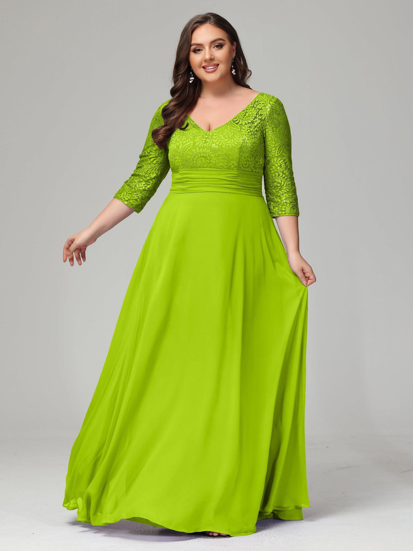 V-Neck Long Sleeves Lace Plus Size Bridesmaid Dresses