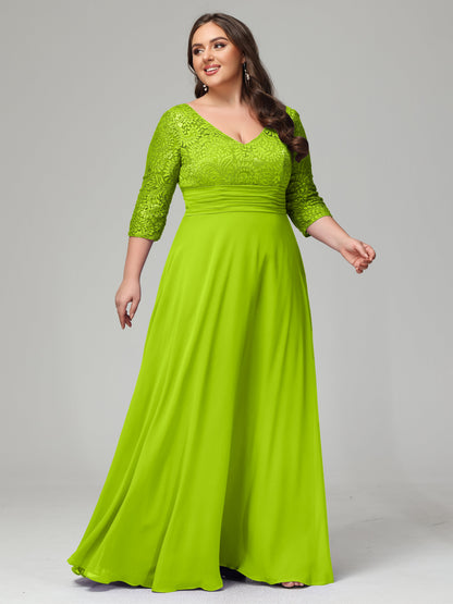 V-Neck Long Sleeves Lace Plus Size Bridesmaid Dresses