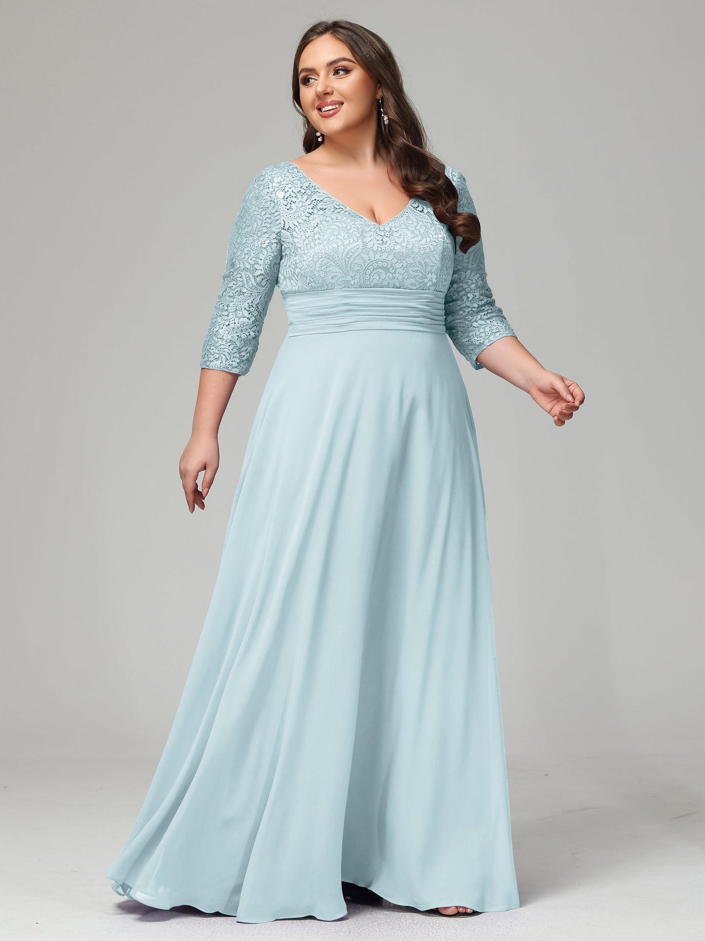V-Neck Long Sleeves Lace Plus Size Bridesmaid Dresses