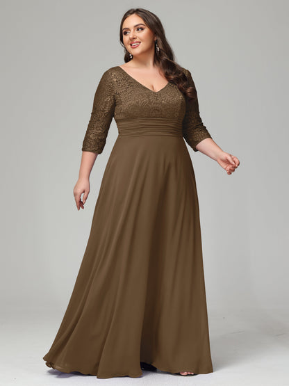 V-Neck Long Sleeves Lace Plus Size Bridesmaid Dresses