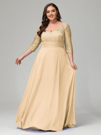 V-Neck Long Sleeves Lace Plus Size Bridesmaid Dresses