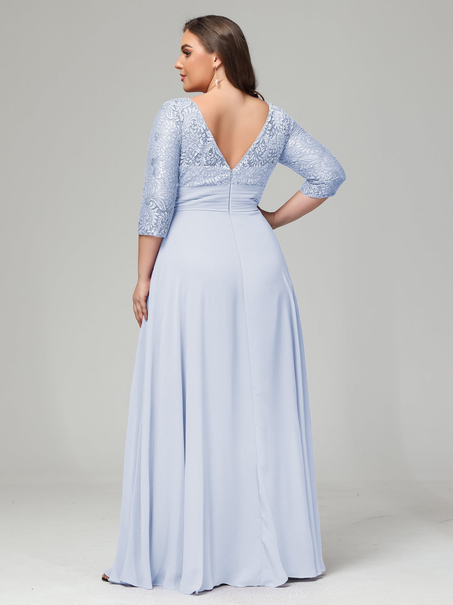 V-Neck Long Sleeves Lace Plus Size Bridesmaid Dresses