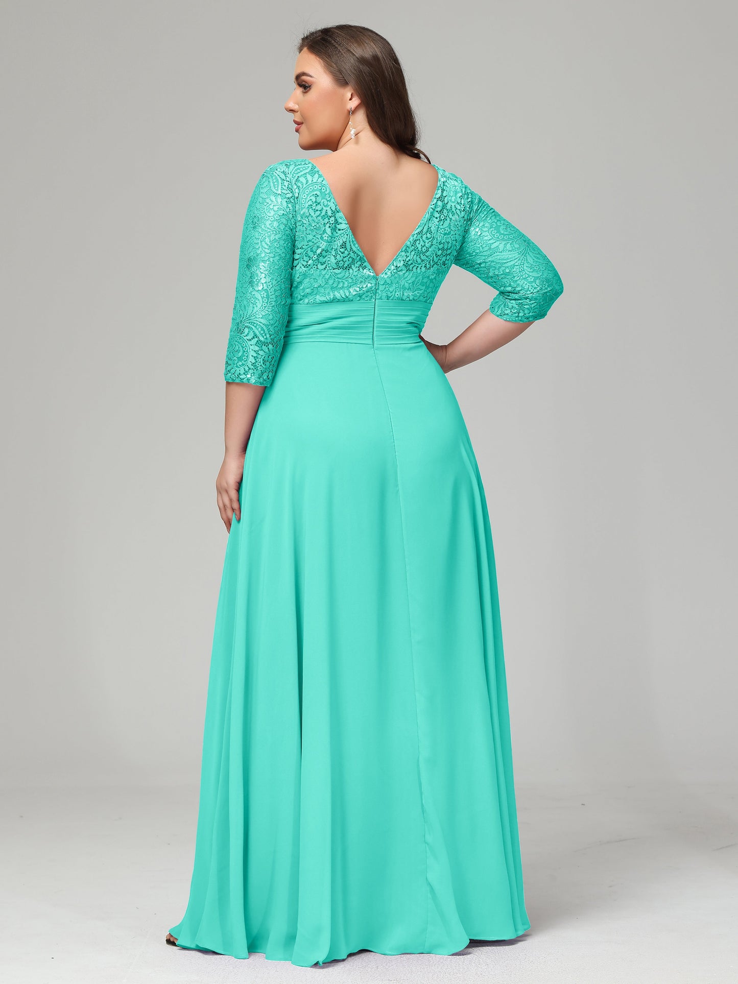 V-Neck Long Sleeves Lace Plus Size Bridesmaid Dresses