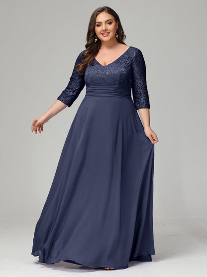 V-Neck Long Sleeves Lace Plus Size Bridesmaid Dresses