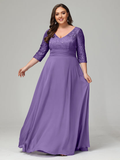 V-Neck Long Sleeves Lace Plus Size Bridesmaid Dresses