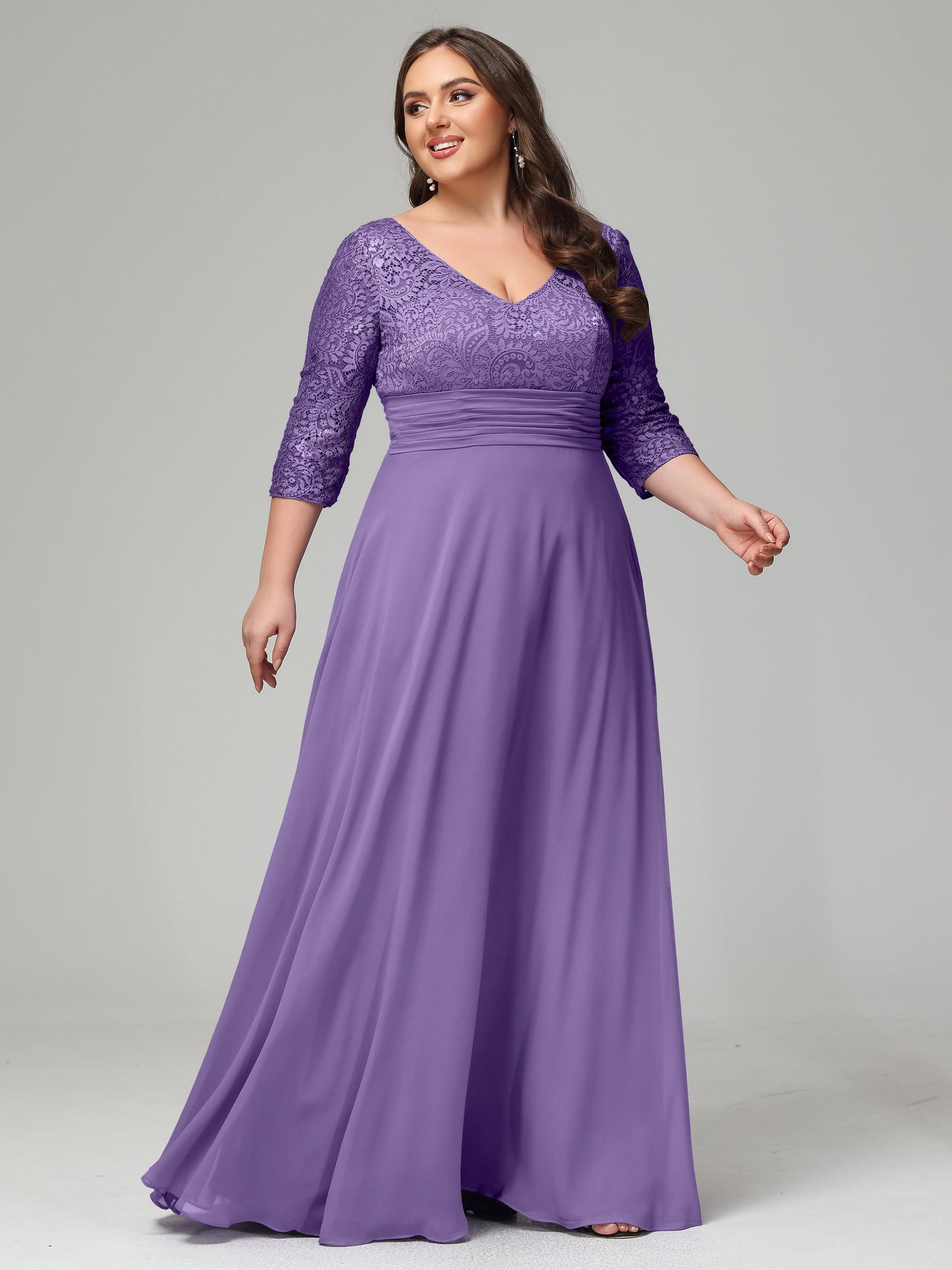 V-Neck Long Sleeves Lace Plus Size Bridesmaid Dresses