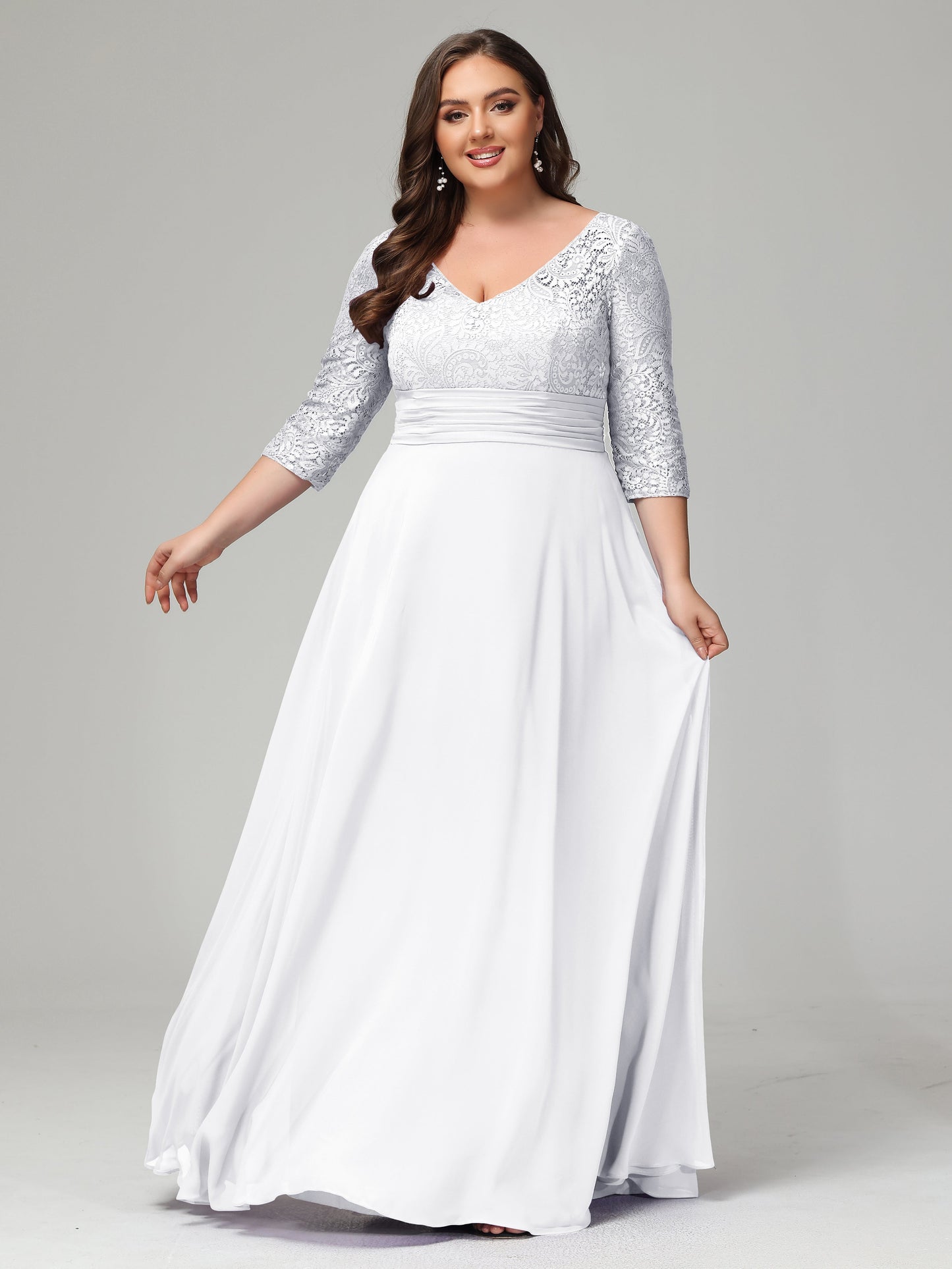 V-Neck Long Sleeves Lace Plus Size Bridesmaid Dresses
