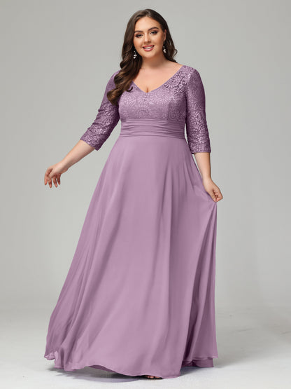 V-Neck Long Sleeves Lace Plus Size Bridesmaid Dresses