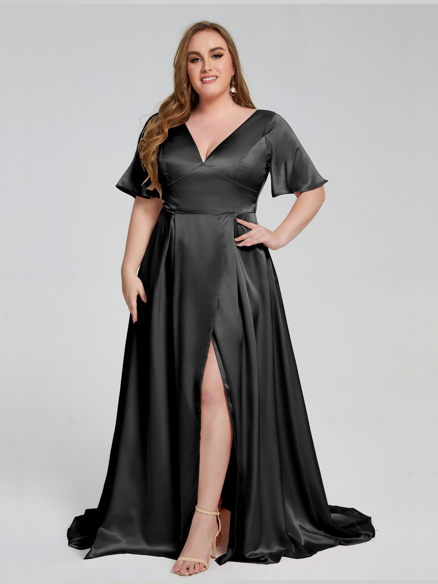 Vanessa Plus Size Soft Satin Bridesmaid Dresses with Sleeves