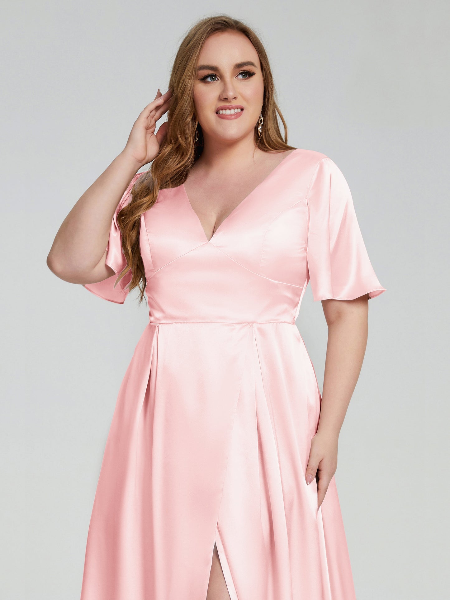 Vanessa Plus Size Soft Satin Bridesmaid Dresses with Sleeves