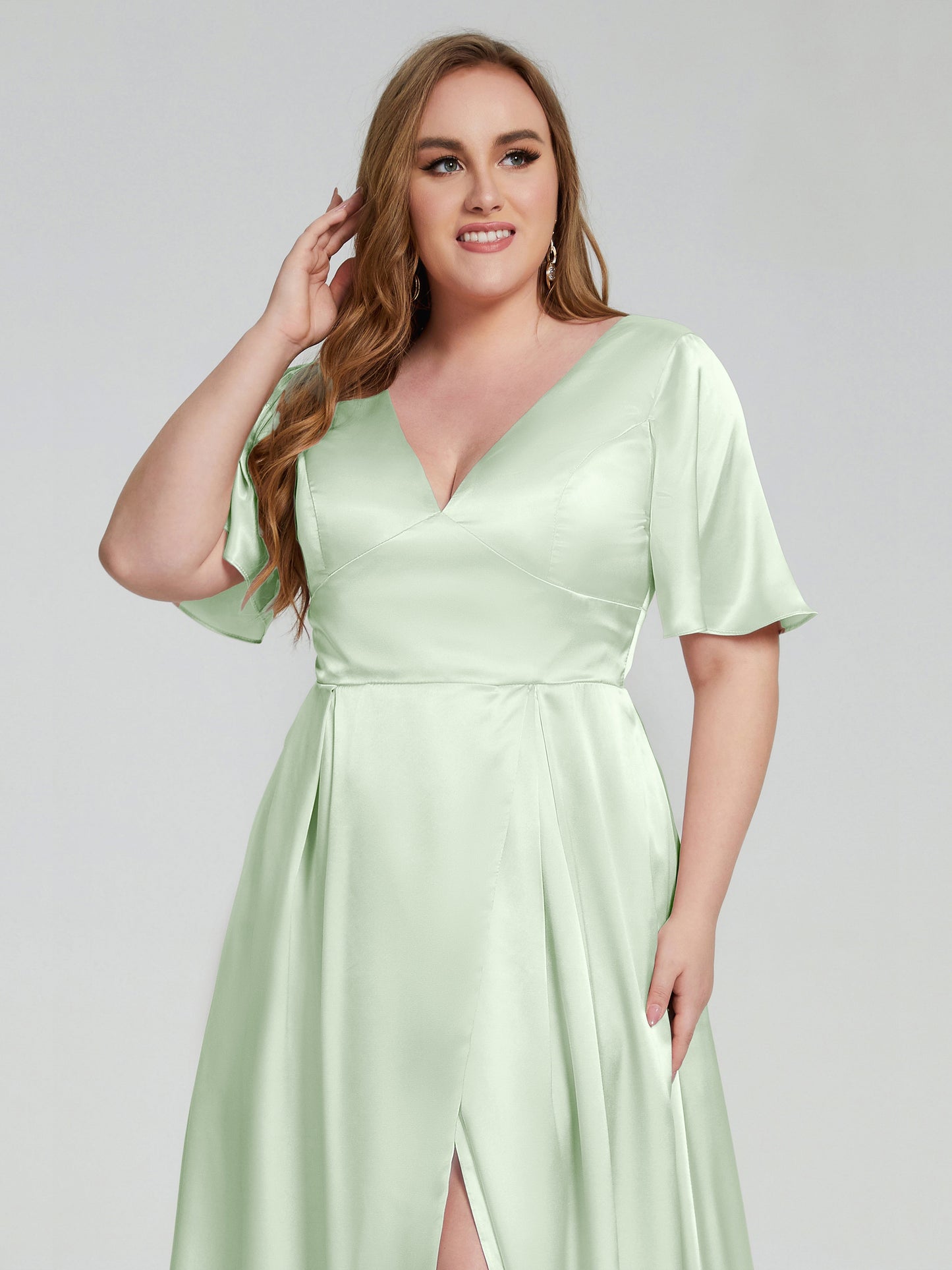 Vanessa Plus Size Soft Satin Bridesmaid Dresses with Sleeves