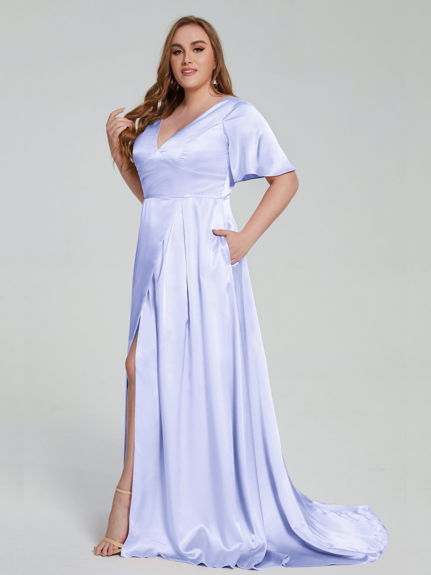 Vanessa Plus Size Soft Satin Bridesmaid Dresses with Sleeves